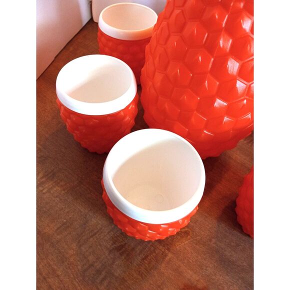 Vtg 7-Piece Minerware Pineapple Pitcher Set Blow Mold COMPLETE BUT WITH DAMAGE - Picture 7 of 8